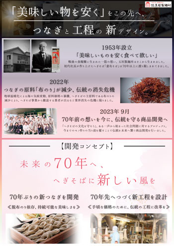 商品デザイン・ラボで練り込んだ「みのりそば」のＰＲパネル